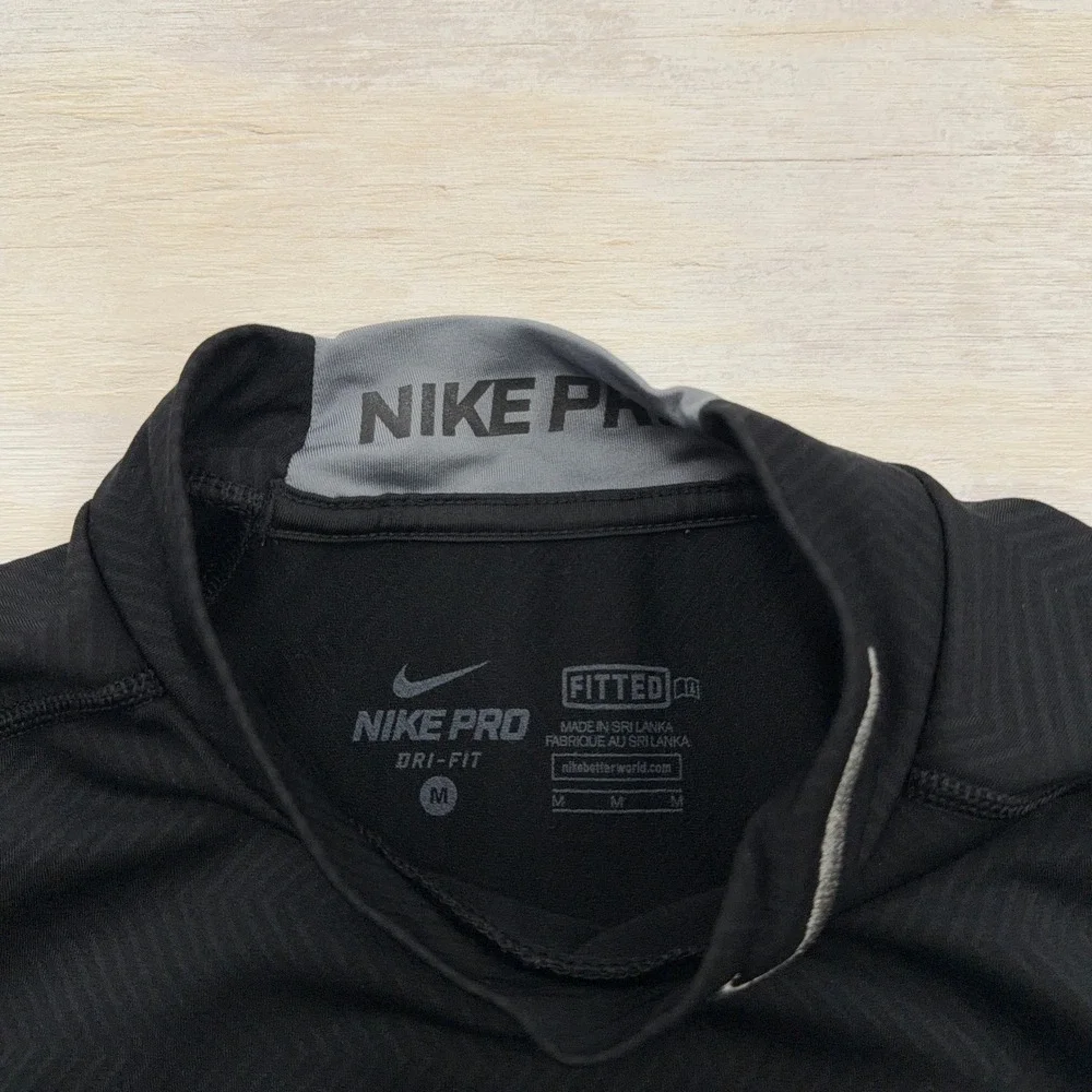Nike Pro Shirt Dri-FIT Mock Neck Compression Long Sleeve Black Mens Size M